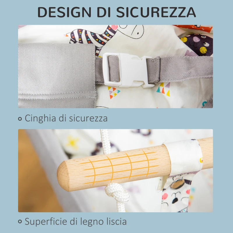 Outsunny Altalena per Bambini 6-36 Mesi in Legno e Cotone, 70x45x160cm, Grigio