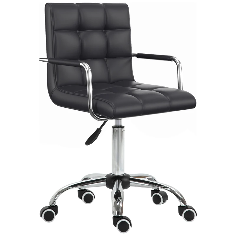 HOMCOM Sedia da Ufficio Ergonomica in pelle PU Nero, Sedia da Studio con 5 Ruote Girevoli, Imbottitura e Altezza Regolabile, 52.5x54x84-99cm