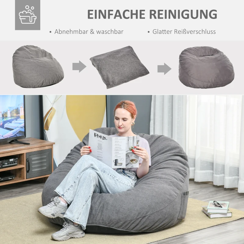 HOMCOM Sitzsack Sitzkissen gepolstert Polyester Schaumstoff Dunkelgrau