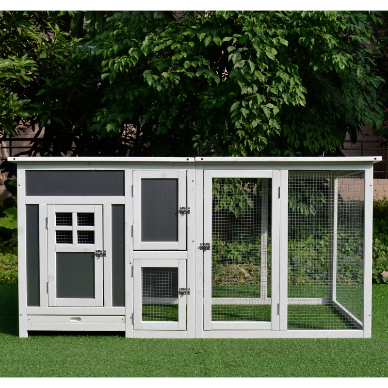 PawHut Wood Chicken Coop Hutch Hen House Cage PC Roof w/ Run Nest Box Deluxe 160 x 75 x 80 cm