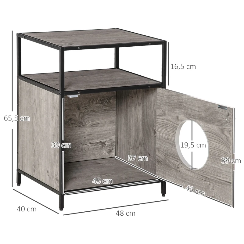 PawHut Katzenhöhle Katzenschrank Katzenbett Katzenhaus mit Tür offenem Regal Plüsch Grau+Schwarz 48 x 40 x 65,5 cm