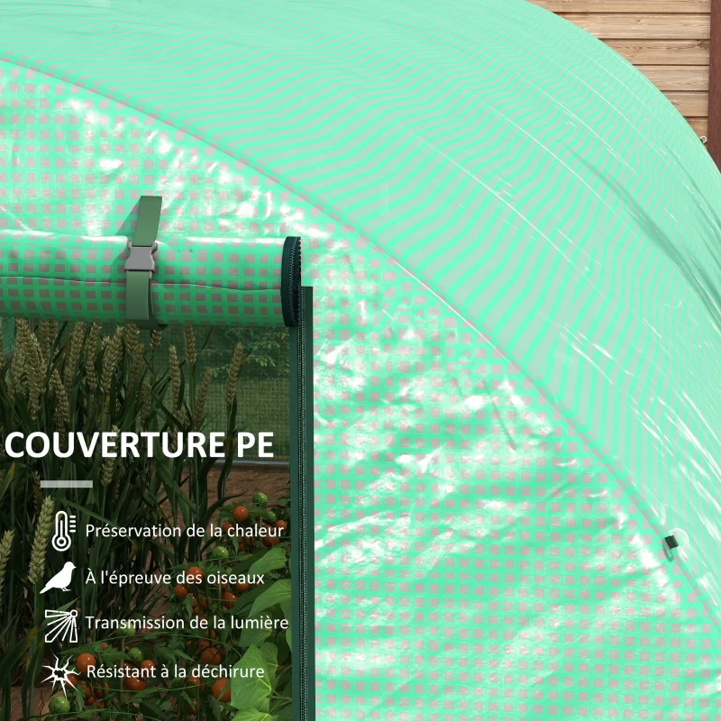 Outsunny Serre de Jardin Tunnel 18 m² avec système d'arrosage intégré, 6L x 3l m 12 fenêtres Porte enroulable Vert