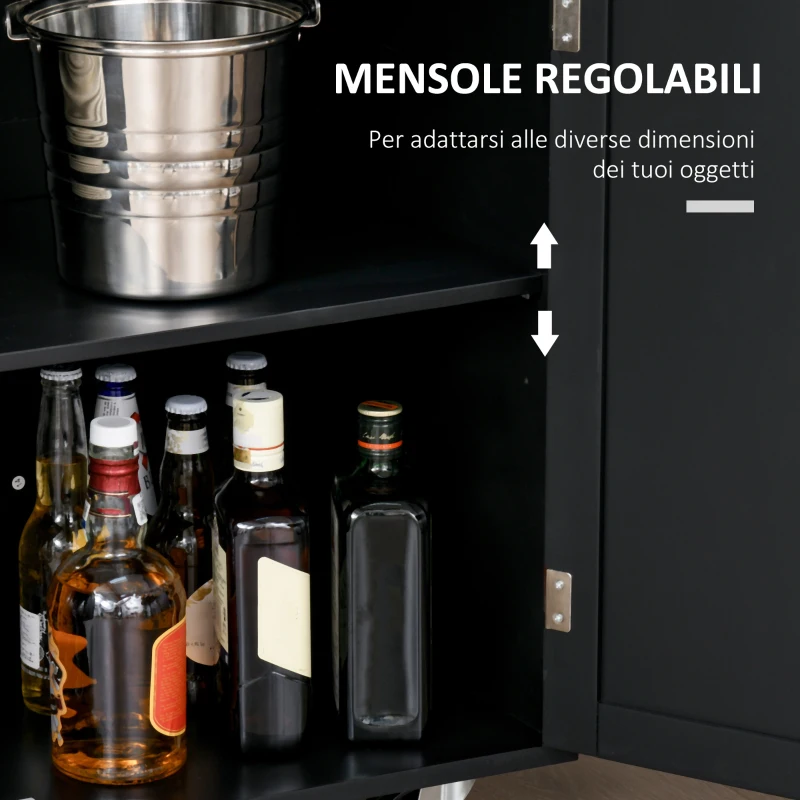 HOMCOM Carrello da Cucina Multiuso con Cassetto, Ruote, Portaspezie e Armadietto, Mobiletto Cucina con Ripiano Regolabile, Portasciugamani e Piano in Legno di Caucciù, 109x40x89 cm, Nero