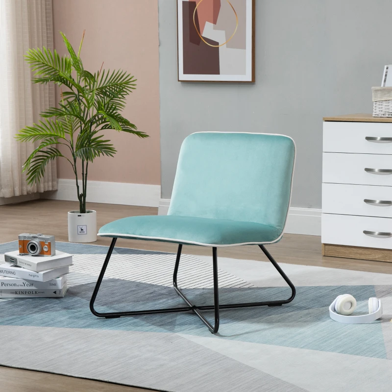 HOMCOM Poltrona in Velluto Stile Nordico Senza Braccioli con Base in Metallo Incrociata, 55x69x68cm, Verde