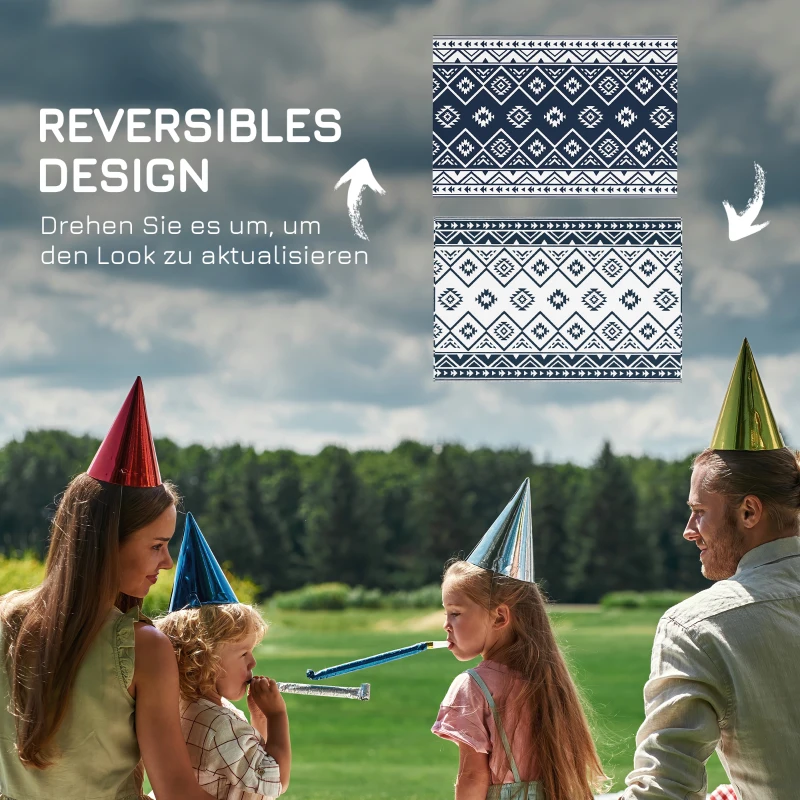 Outsunny Outdoorteppich Terrassenteppich, wetterbeständig, modernes Design, 182 cm x 274 cm x 0,3 cm, Schwarz + Weiß
