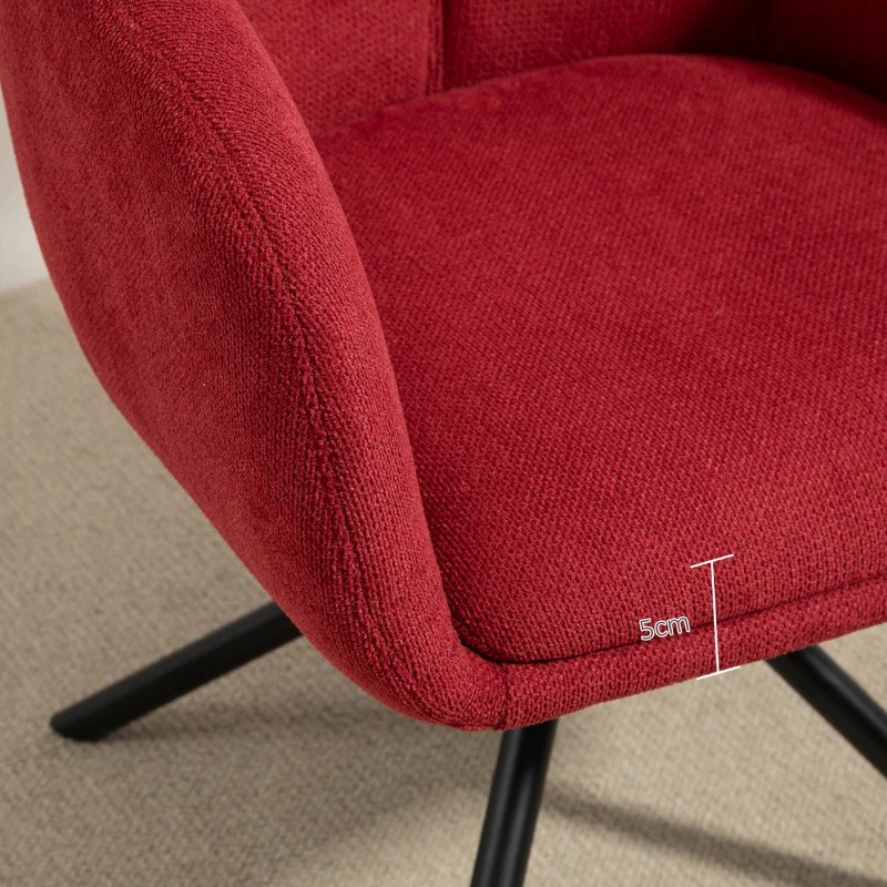 HOMCOM Poltrona Moderna Girevole con Seduta Imbottita in Tessuto Bouclé per Salotto e Ufficio, Rosso Vino