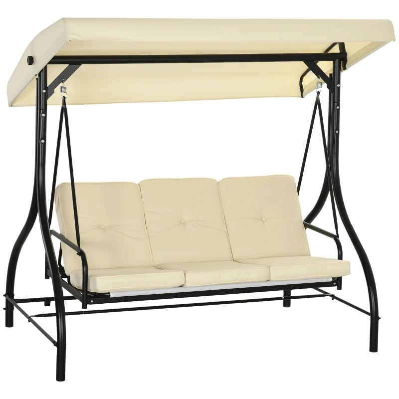 Outsunny Schaukelbank, Hollywoodschaukel mit Sonnenschutz, Gartenschaukel, Verandaschaukel, 3 Sitze, Schaukelbett(m-10)