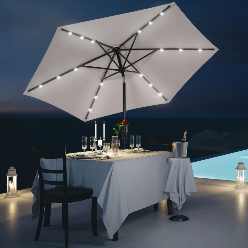 Outsunny Parasol de jardin Parasol droit Ø 2,7 m lumineux hexagonal inclinable parasol LED solaire métal polyester haute densité gris