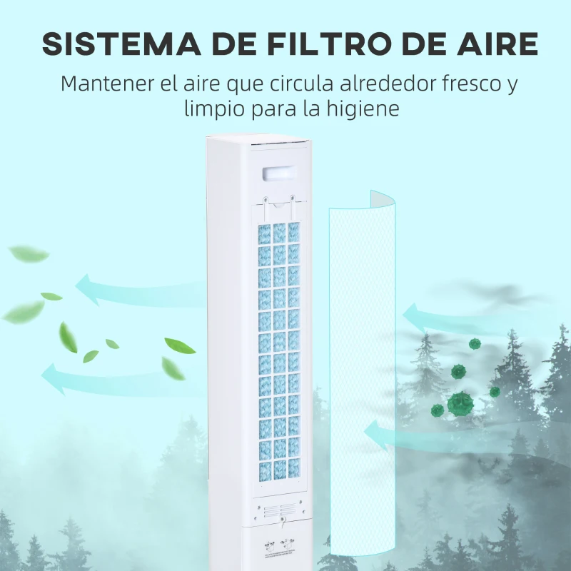 HOMCOM Enfriador de Aire Bajo Consumo 3 en1 Oscilante Humificador con 3L Control Remoto Pantalla LED 3 Velocidades 3 Modos y Temporizador 12h Climatizador Evaporativo Torre 33x26x105 cm Blanco