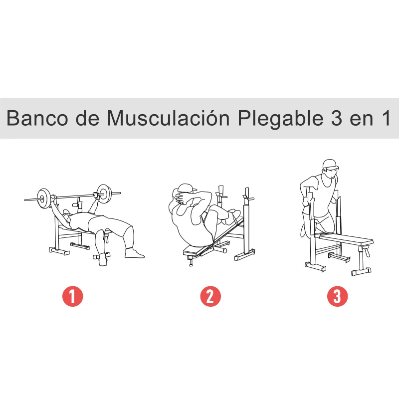 HOMCOM Banco de Pesas Plegable Banco de musculación Entrenamiento Máquina Gimnasio Gym Altura Ajustable Carga 150kg