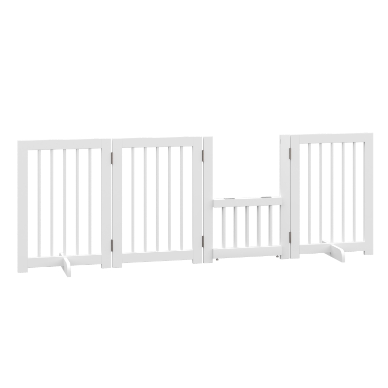 PawHut Cancellino per Cani, Recinto per Cani, Cancelletto di Sicurezza Pieghevole in Legno di Pino Bianco, 215x75cm