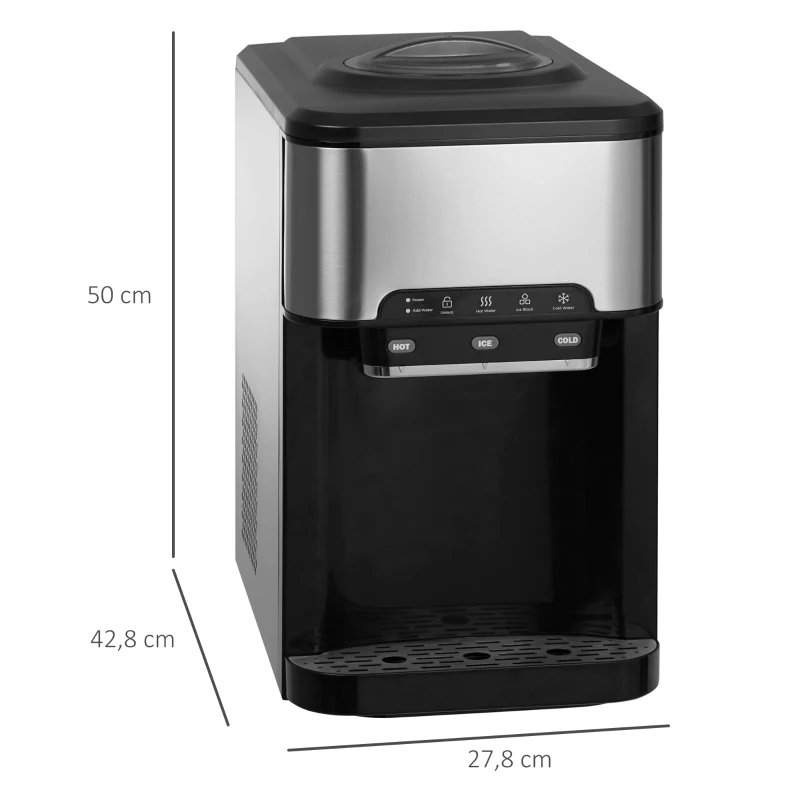 HOMCOM Kombi-Wasserspender, Eiswürfelfunktion, heißes und kaltes Wasser, Stahl, schwarz, 42,8 x 27,8 x 50 cm