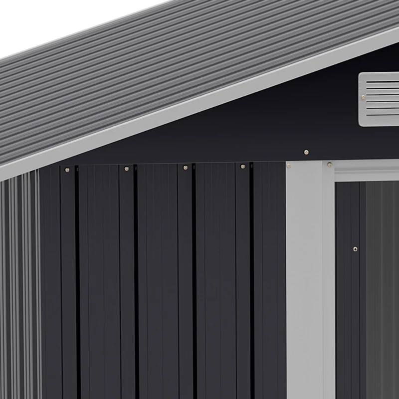 Outsunny Gartenhaus Geräteschuppen Gerätehaus Gartenchuppen, wetterbeständig, 2,6 m² Bodenfläche, rostfreier Stahl, 195,5 x 153 x 188 cm, Schwarz