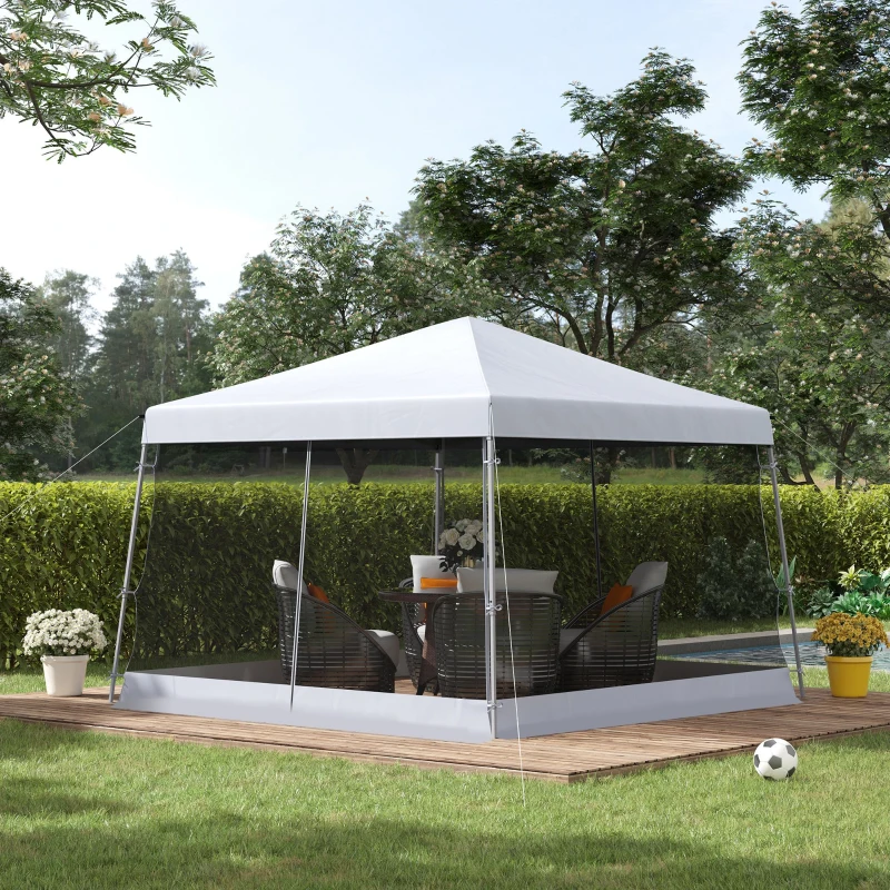 Outsunny Outdoor Garden Pop-up Gazebo Canopy Tent Sun Shade Event Shelter Folding with Adjustable Height, Mesh Screen Side Walls 3.5 M × 3.5 M Base / 3 M × 3 M Top, White