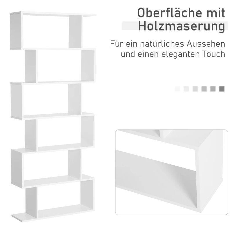 HOMCOM Bücherregal Wandregal Standregal Büroregal Raumteiler mit 6 Fächern Standregal Aktenregal Weiß L80 x B23 x H192 cm