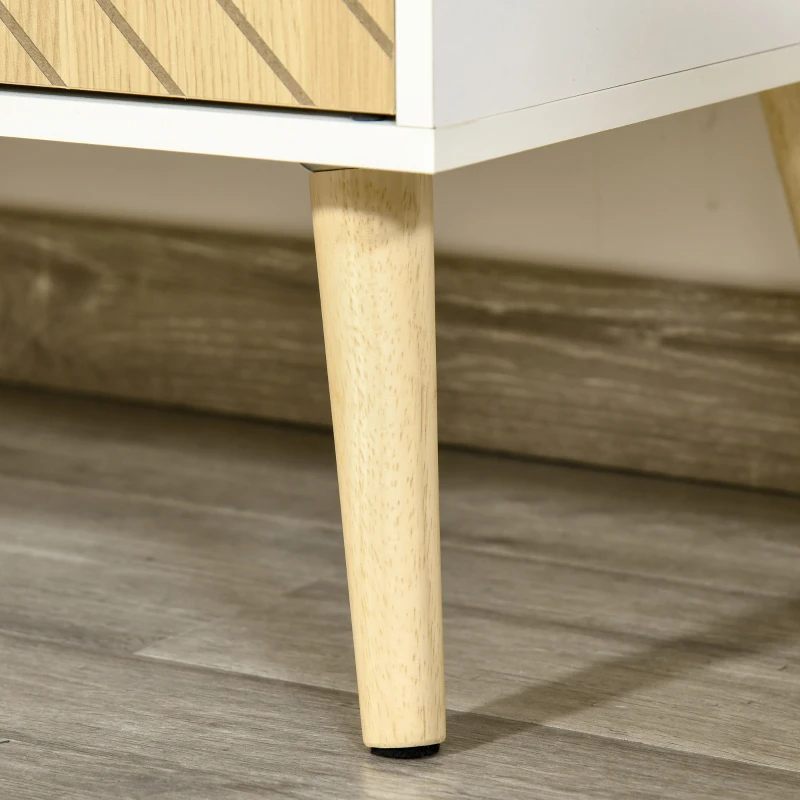 HOMCOM Sideboard Kommode Beistellschrank mit 2 Einlegeboden Lagerschrank Aufbewahrungsschrank Küchenschrank Nachtschrank verstellbar modern Weiß+Natur 60 x 40 x 80 cm