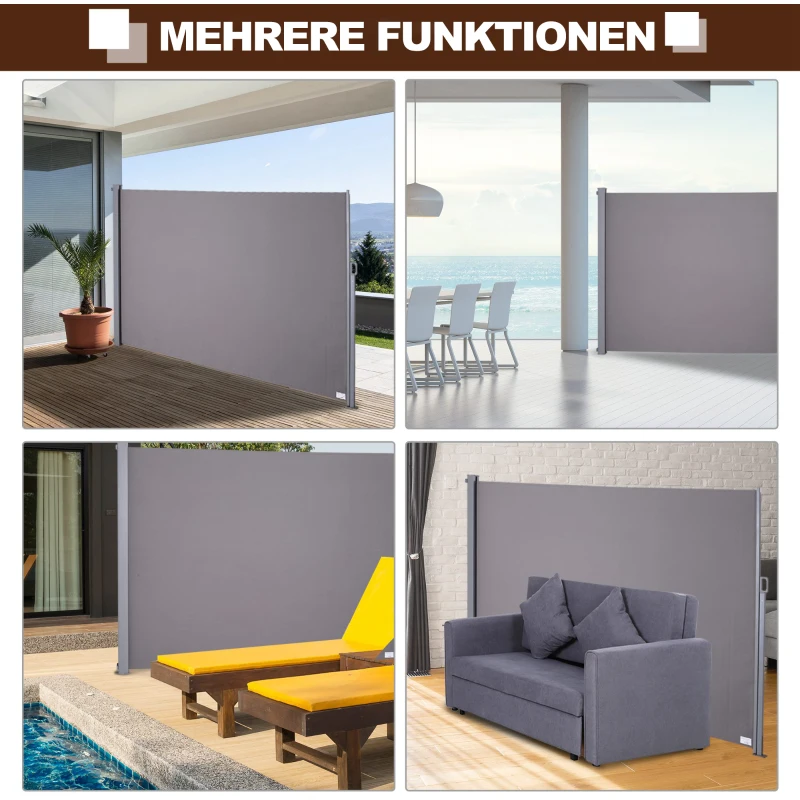 Outsunny Seitenmarkise, Sicht- und Sonnenschutz, Seitenrollo, Polyester, Grau, 3 x 2m