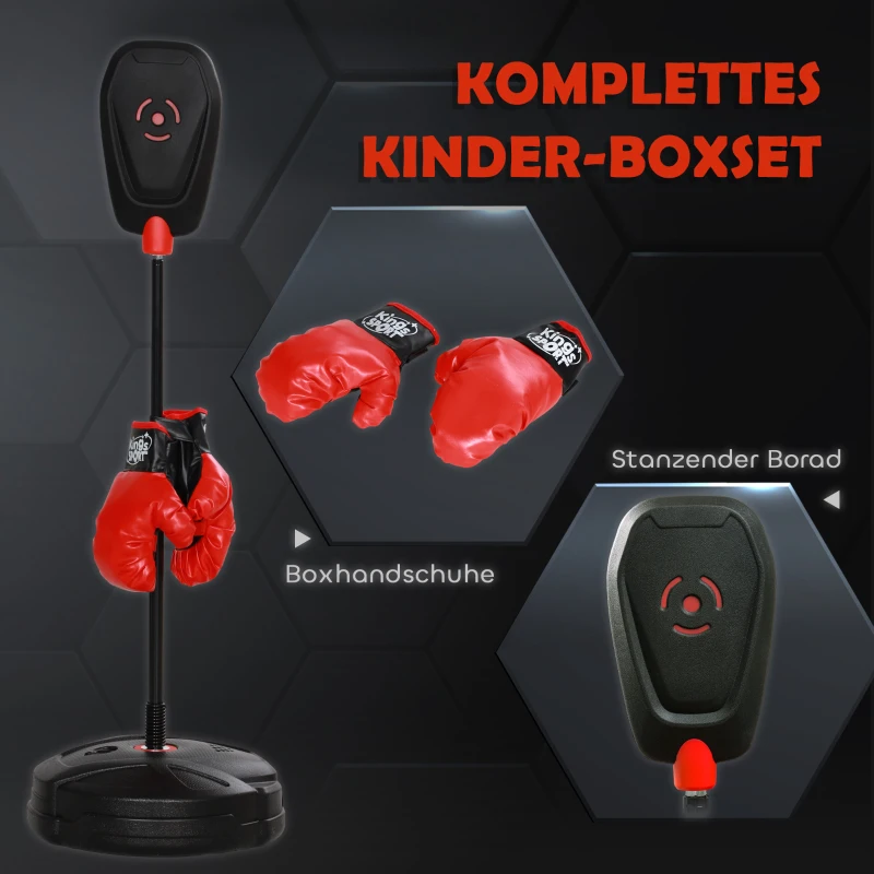 AIYAPLAY Standboxsack-Set für Kinder, höhenverstellbar, inkl. Boxhandschuhe, befüllbare Basis, Φ34 x 88-124H cm, Schwarz