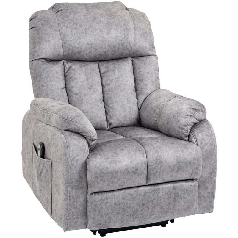 HOMCOM Sillón Levanta Personas Tapizado en Terciopelo con Reclinación 135° Mando a Distancia y 2 Bolsillos 91x83x100 cm Gris