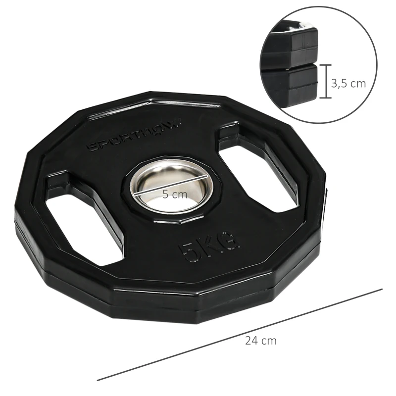 SPORTNOW Conjunto de 2 Discos de Pesas de 5 kg con Orificio de 5 cm para Entrenamiento de Fuerza  Ø24x3,5 cm Negro