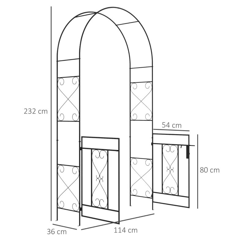 Outsunny Arche de Jardin avec portillon Arche à rosiers Style Fer forgé dim. 114L x 36l x 232H cm métal époxy Noir
