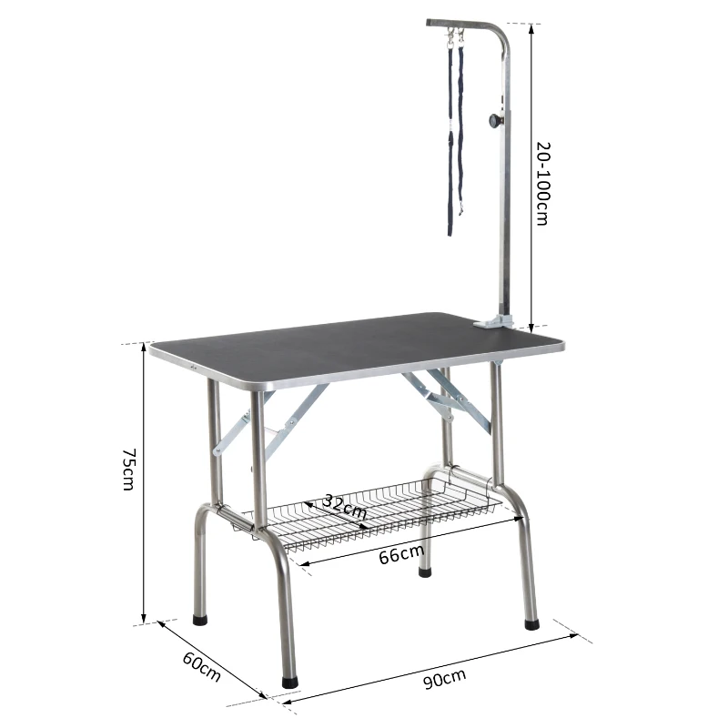 PawHut Table de Toilettage Pliante avec Potence et Panier 90 x 60 x75 cm
