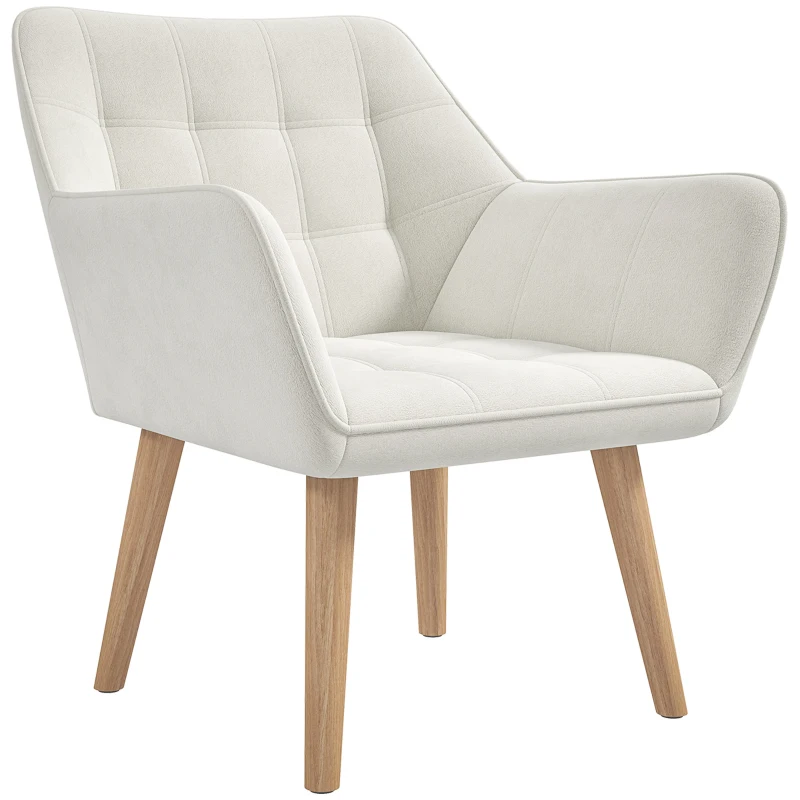 HOMCOM Accent Chair, Arm Chair with Wide Arms, Slanted Back, Thick Padding and Rubber Wooden Legs for Living Room, Cream White