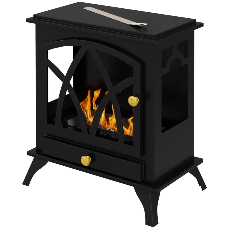 HOMCOM Semineu cu Bioetanol de Podea cu Arzator de 1.2L si Durata de 3 Ore, Biosemineu din Otel cu Acoperire de 25㎡, 45x28x54cm, Negru