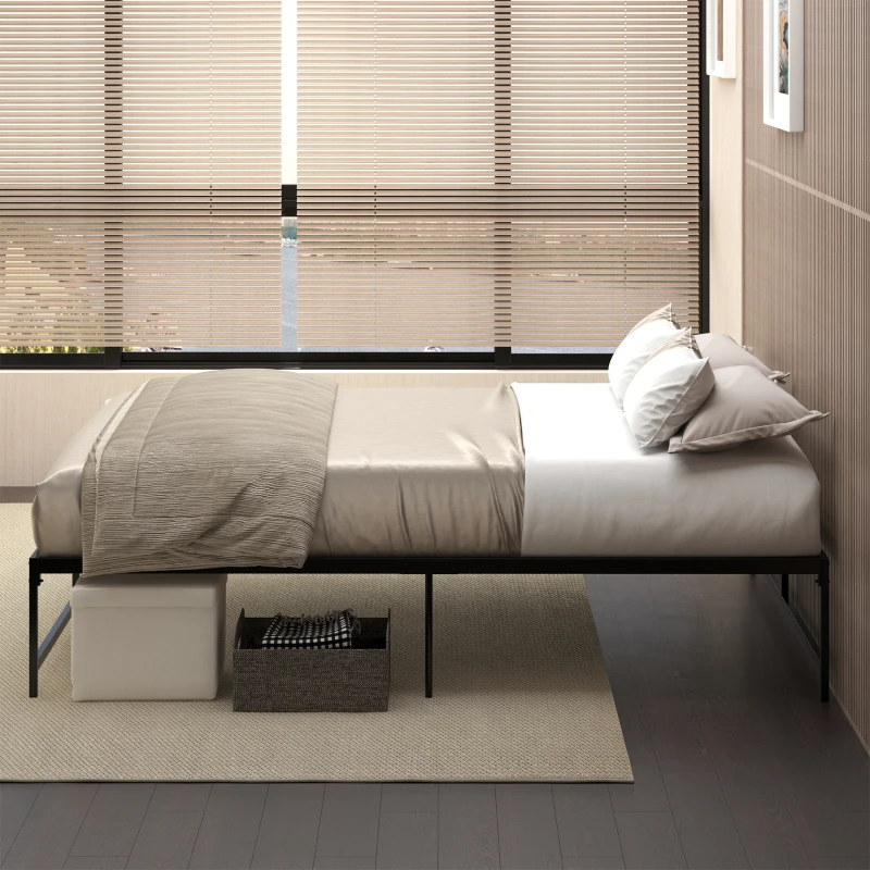 HOMCOM Marco de Cama Doble 135x190 cm con Patas de 35 cm Estructura de Cama Matrimonio con Espacio Bajo de Almacenamiento Negro