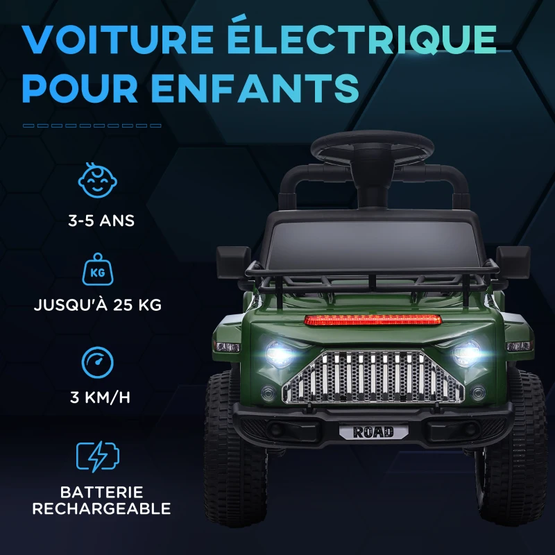 HOMCOM Voiture 4x4 électrique pour enfant avec coffre vitesse 3 km/h phares klaxon musique 3-5 ans(m-7)