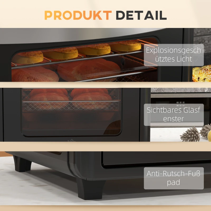 HOMCOM Minibackofen, Heißluftfritteuse, 90-230° C, 7 Programme, Zubehör, Schwarz(m-8)