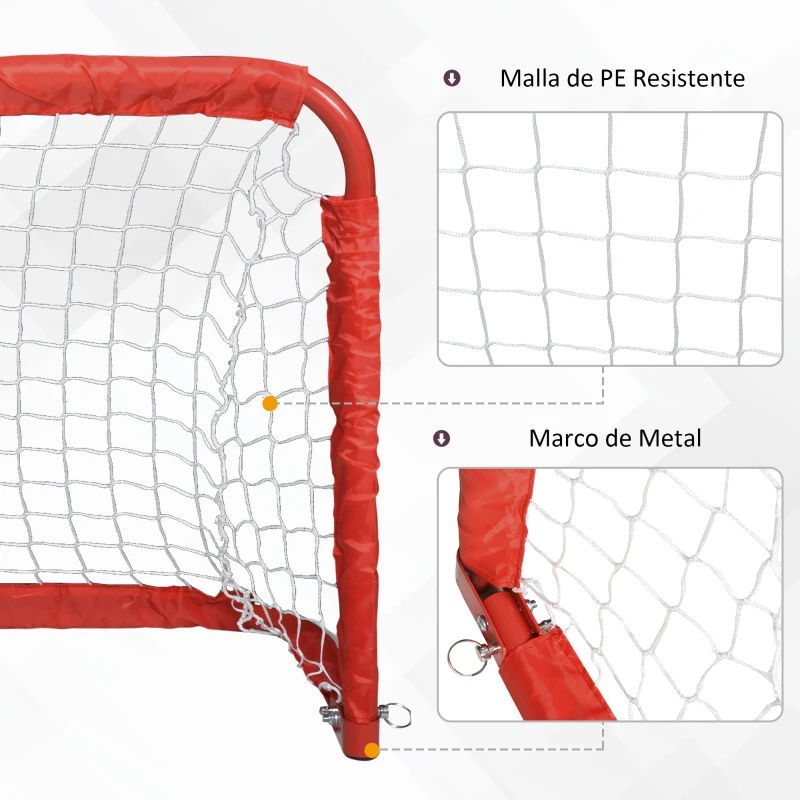 HOMCOM Mini Porterías de Fútbol Plegables Set de 2 Porterías de Exterior para Niños y Adultos 90x36x60 cm Rojo