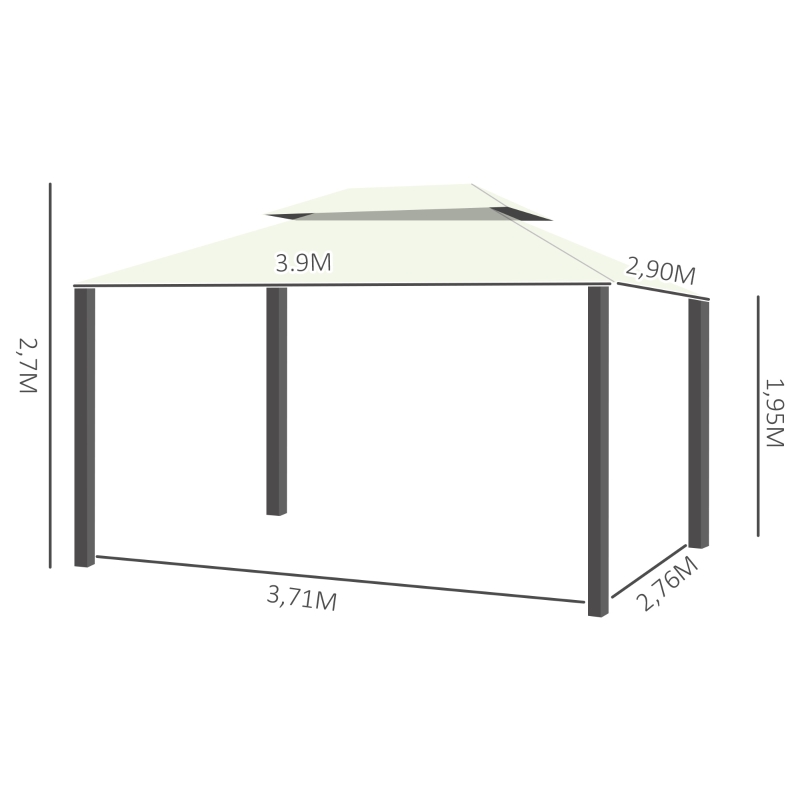 Outsunny Gartenpavillon Pavillon Gartenzelt Festzelt Partyzelt mit 4 x Seitenwand wetterfest Aluminium Polyester Cremeweiß 3,9 x 2,9 x 2,7 m