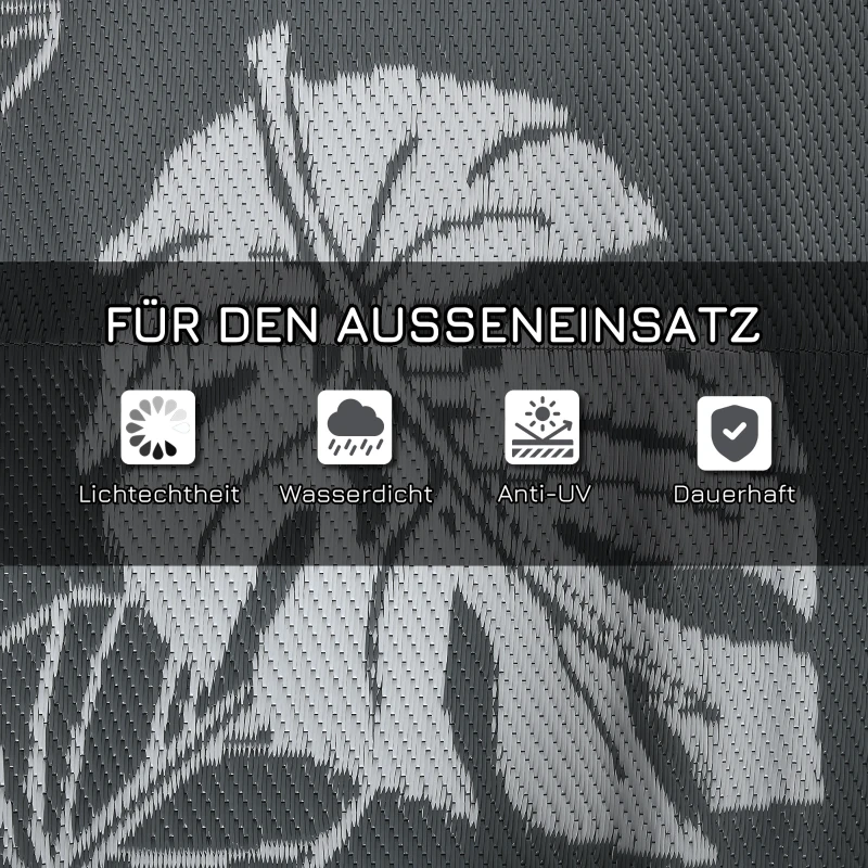 Outsunny Outdoor Wendeteppich, wasserfest, Blattmuster, 182x274cm, Grau/Weiß