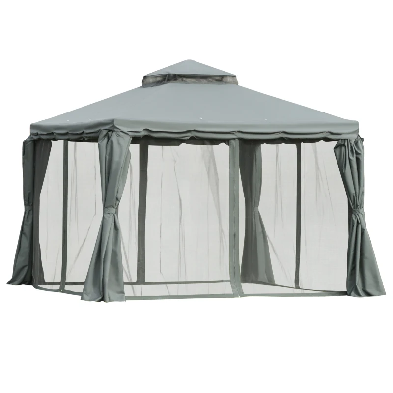 Outsunny Gartenpavillon Pavillon Gartenzelt Festzelt Partyzelt mit 4 x Seitenwand wetterfest Aluminium Polyester Grau 3 x 3 x 2,7 m