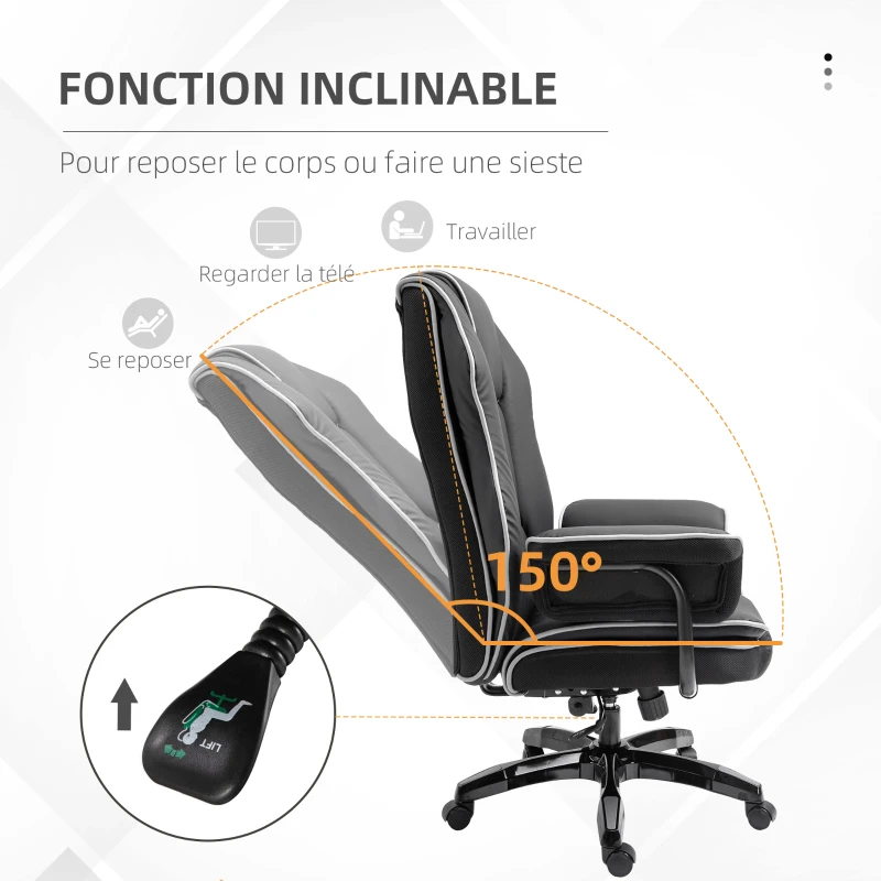 Vinsetto Fauteuil de Bureau Gamer Chaise de bureau Chaise pour ordinateur Ergonomique avec Hauteur réglable Dossier Bascule et Inclinable Pivotante à 360° - 76L x 80l x 118-124H cm - Noir