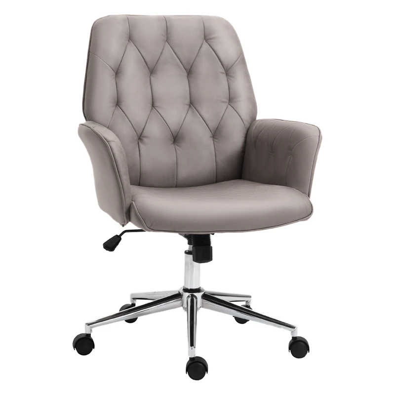 Vinsetto Office Desk Chair, Microfibre Vanity Chair with Adjustable Height, Armrest, Swivel Chair for Home, Light Grey