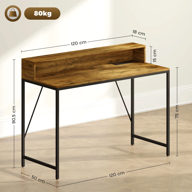 HOMCOM 120cm Computer Desk with LED Lights and Power Outlets, Gaming Desk with Monitor Stand, Computer Table with Remote for Home Office Study, Rustic Brown