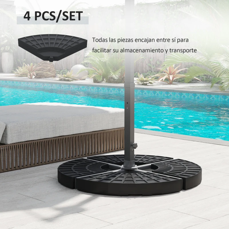 Outsunny Peso para Base de Sombrilla de 4 Piezas Rellenable de Agua 52 Litro Arena 60 kg o Mixto 70 kg para Base Cruzada Negro