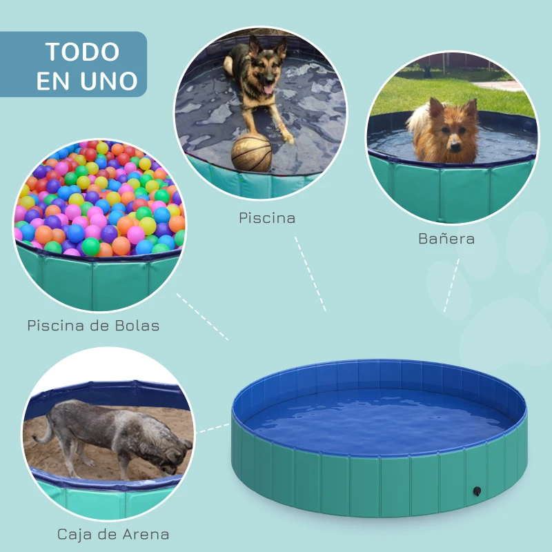 PawHut Piscina Plegable para Perros Ø160x30cm Bañera para Mascotas Gatos de PVC Antideslizante Resistente al Desgaste Adecuado para Interior y Exterior Turquesa
