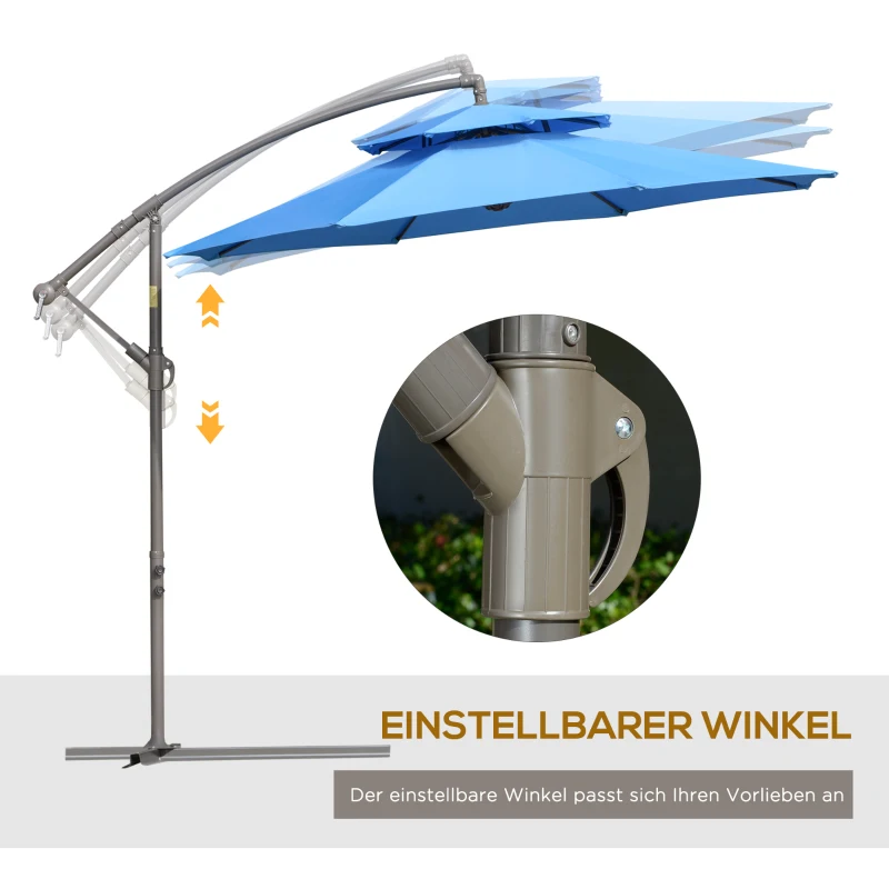 Outsunny Sonnenschirm Ampelschirm Ø2,67 x 2,45 m Kurbelschirm mit Doppeldach Kreuzbasis Stahl Outdoor Sonnenschutz Polyester Stahl Blau