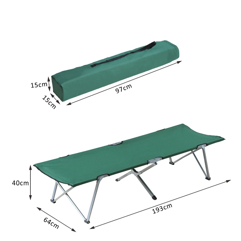 Outsunny Lit de camp lit d'appoint pliable 193 x 64 x 40 cm avec sac de transport polyester Oxford métal vert et gris