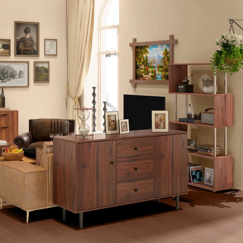 HOMCOM Credenza Moderna per Soggiorno, Sala da Pranzo e Ingresso con 2 Armadietti e 3 Cassetti, 127x40x76 cm