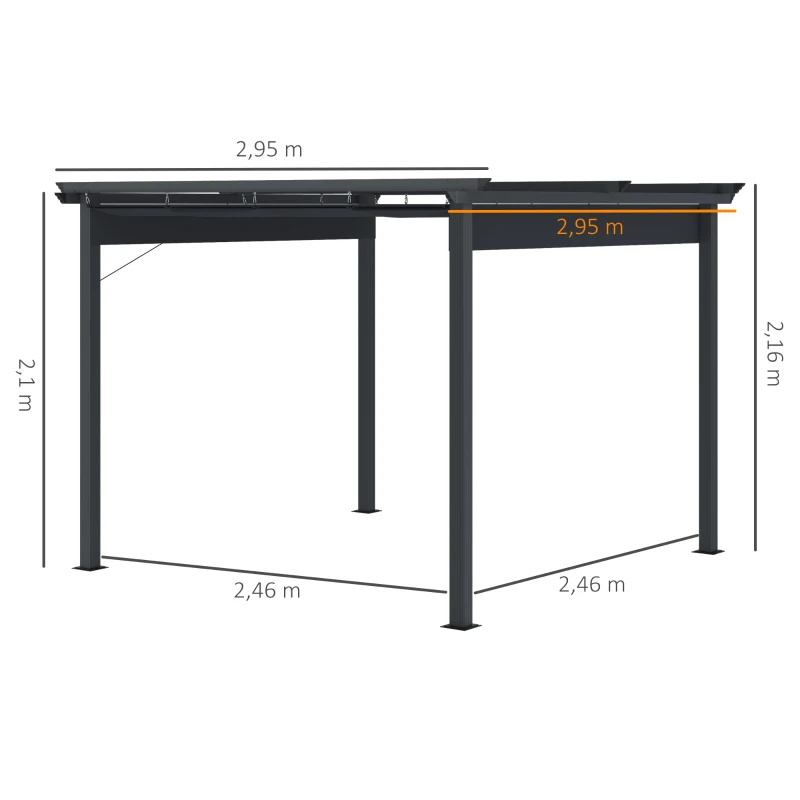 Outsunny Pergola 3 m x 3 m, mit Schiebedach, wetterbeständig, Aluminium, Schwarz
