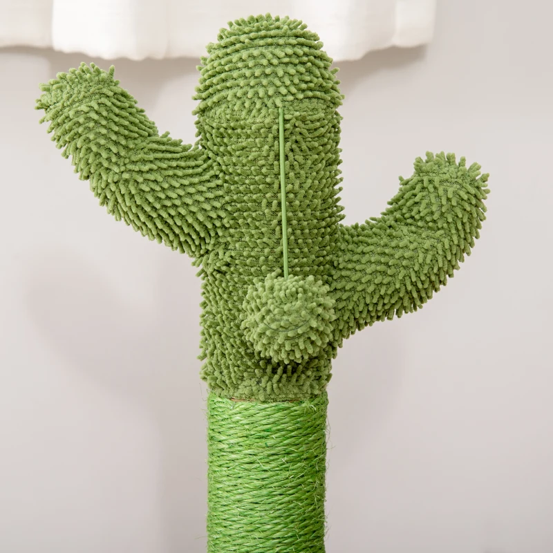 PawHut Albero Tiragraffi a Cactus per Gatti, Corda Sisal e Base con Palline in Legno, 32x32x60cm