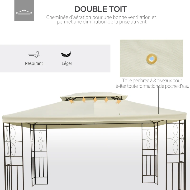 Outsunny Tonnlle de jardin barnum pavillion de jardin 3 x 4 m double Toit avec moustiquaires amovibles imperméable blanc