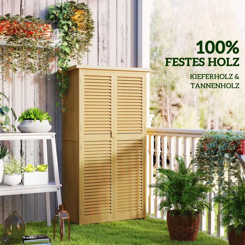 Outsunny Gartenkommode wetterfest, 2 Türen mit Schloss, Kiefernholz, 87L x 46,5B x 160H cm, Hellgelb(m-6)