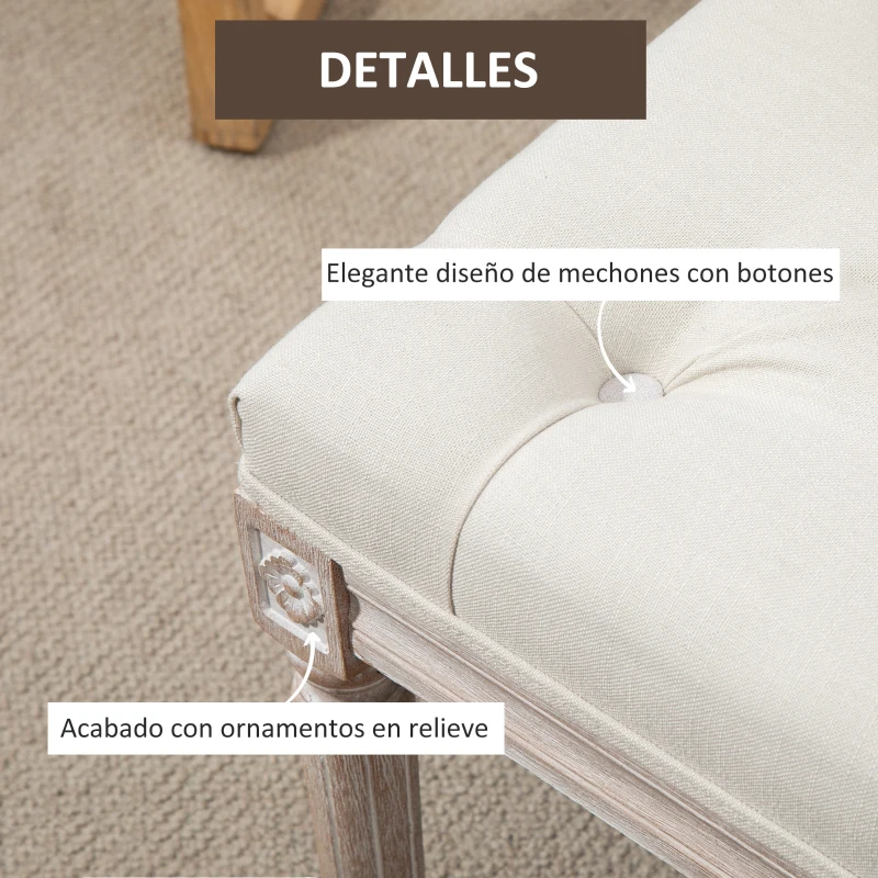 HOMCOM Taburete para Pie de Cama Tapizado en Tela con Asiento Acolchado y Patas de Madera Banqueta de Estilo Vintage para Dormitorio Recibidor Salón 80x40x43 cm Beige