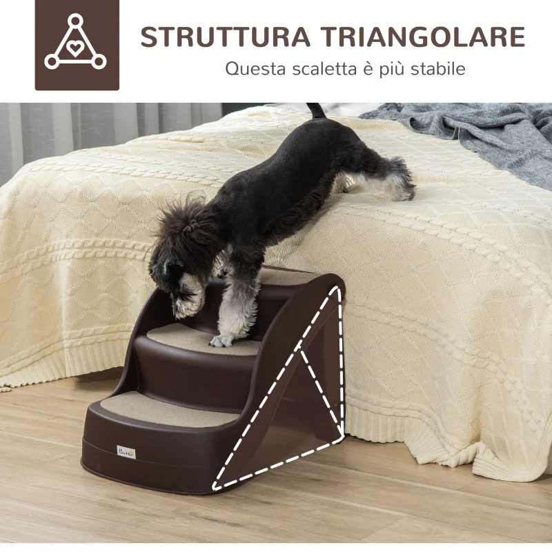 PawHut Scaletta per Cani Pieghevole con 3 Gradini Antiscivolo in PP, 49x38x38 cm, Marrone