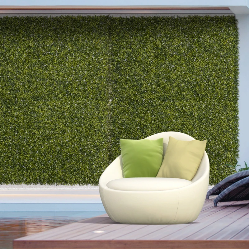Outsunny 12 Stück künstliches Pflanzenwand Hecke 50x50 cm UV-Schutz Sichtschutz Mailänder Gras Design Heckenpflanze für Garten Outdoor Dekor